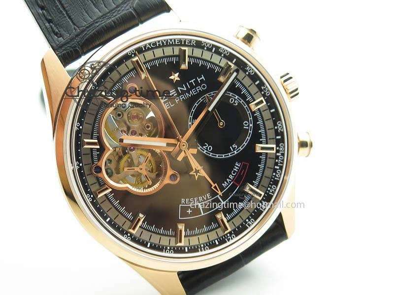 Durable El Primero RG AXF Black Dial on Black Leather Strap Asian Manual Winding Chronograph Movement 10047