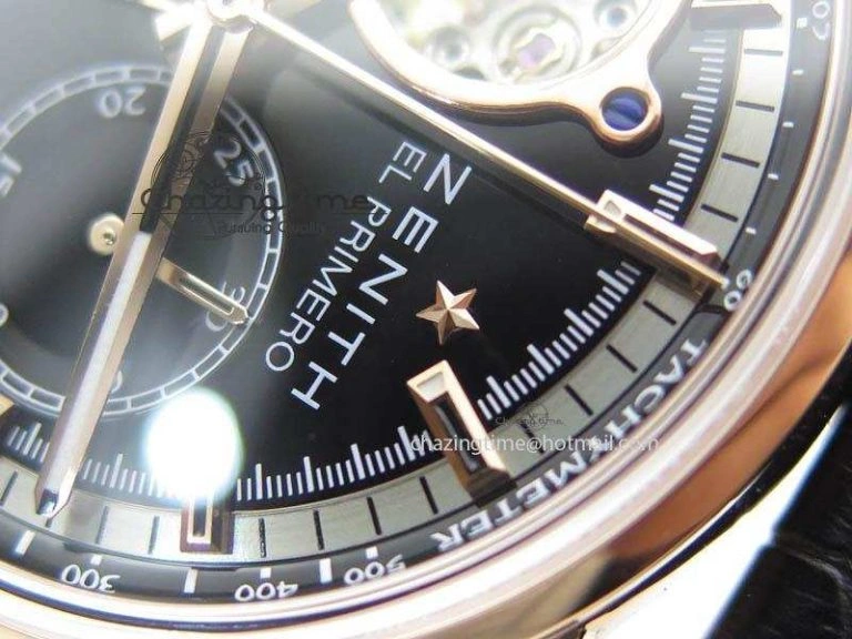 Durable El Primero RG AXF Black Dial on Black Leather Strap Asian Manual Winding Chronograph Movement 10047