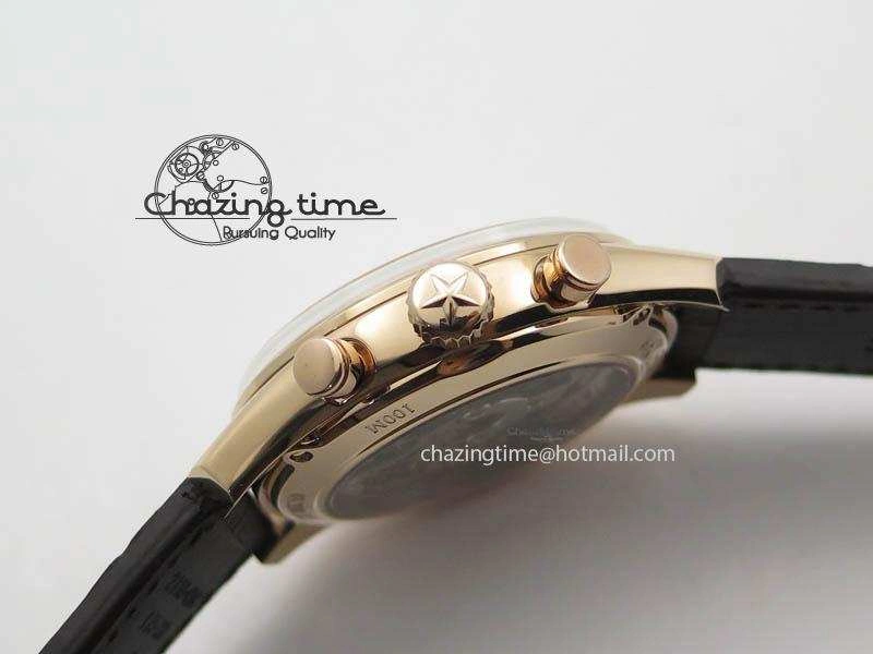Durable El Primero RG AXF Black Dial on Black Leather Strap Asian Manual Winding Chronograph Movement 10047