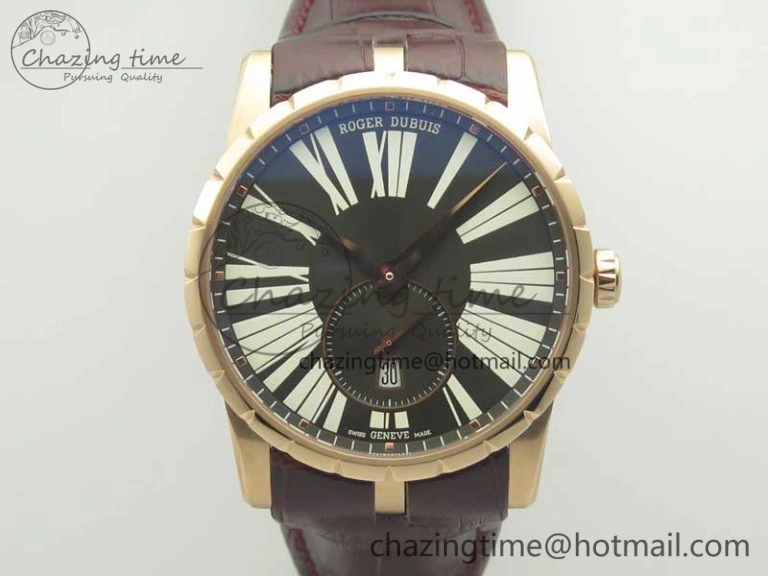 Excalibur 42mm Dbex0536 RG RDF 1:1 Best Edition Gray Dial on Brown Leather Strap A SoftTouch 9612