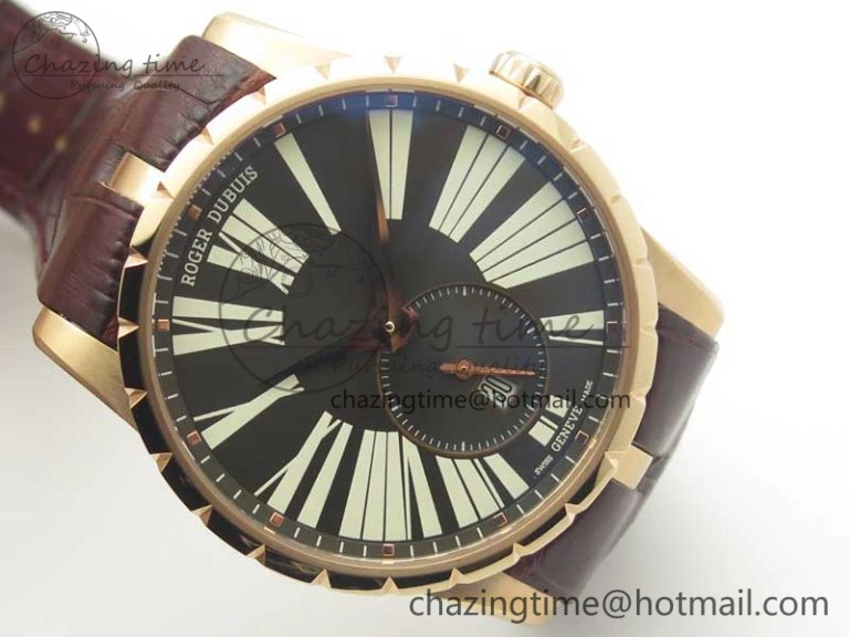 Excalibur 42mm Dbex0536 RG RDF 1:1 Best Edition Gray Dial on Brown Leather Strap A SoftTouch 9612
