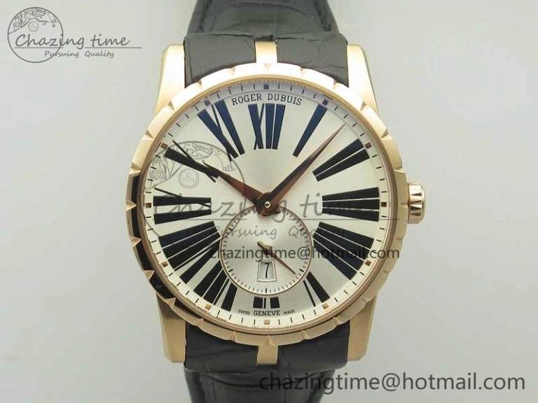 TechFriendly Excalibur 42mm Dbex0536 RG RDF 1:1 Best Edition Silver Dial on Black Leather Strap A 9614