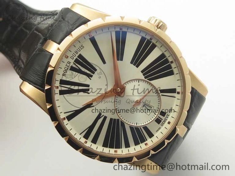 TechFriendly Excalibur 42mm Dbex0536 RG RDF 1:1 Best Edition Silver Dial on Black Leather Strap A 9614
