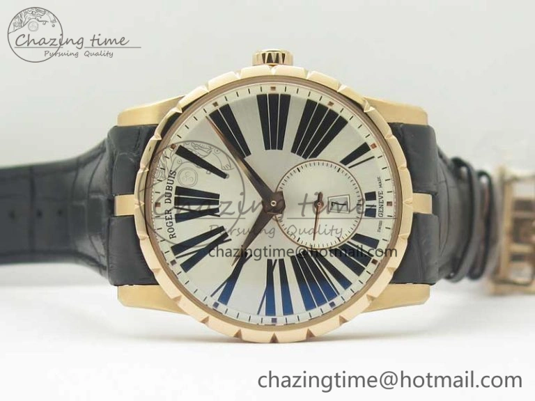 TechFriendly Excalibur 42mm Dbex0536 RG RDF 1:1 Best Edition Silver Dial on Black Leather Strap A 9614