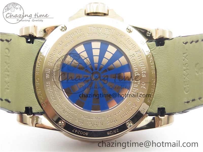 BestValue Excalibur Knights of the Round Table II RG ZZF Blue Gold Crystal Dial on Black Leather Strap MIYOTA 9596