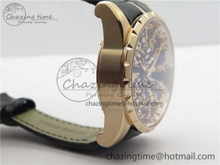 BestValue Excalibur Knights of the Round Table II RG ZZF Blue Gold Crystal Dial on Black Leather Strap MIYOTA 9596