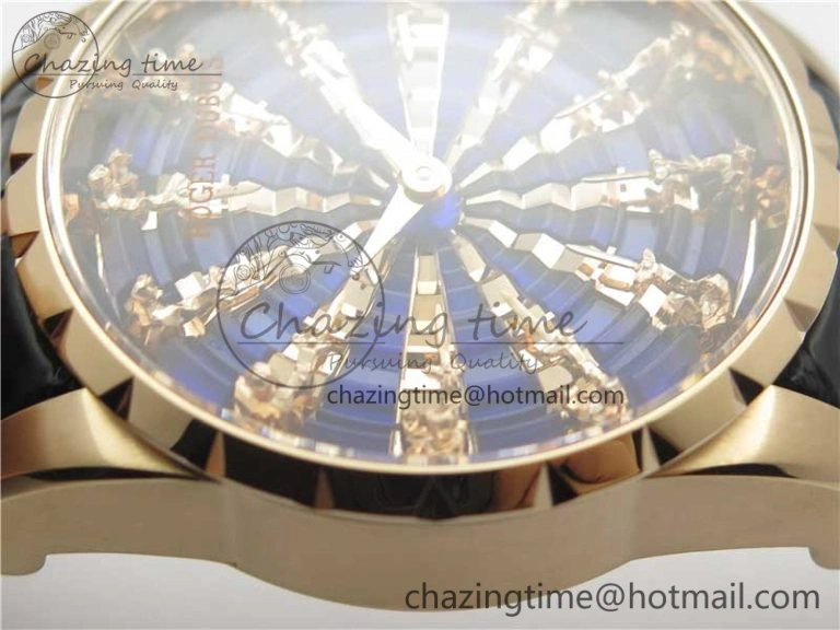 BestValue Excalibur Knights of the Round Table II RG ZZF Blue Gold Crystal Dial on Black Leather Strap MIYOTA 9596