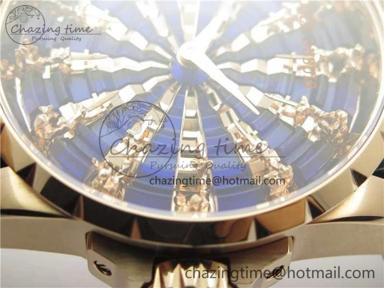 BestValue Excalibur Knights of the Round Table II RG ZZF Blue Gold Crystal Dial on Black Leather Strap MIYOTA 9596