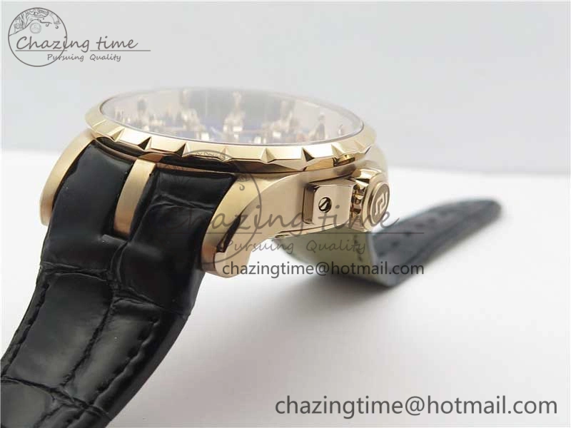 BestValue Excalibur Knights of the Round Table II RG ZZF Blue Gold Crystal Dial on Black Leather Strap MIYOTA 9596
