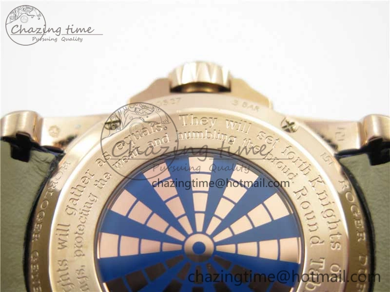 Excalibur Knights of the Round Table II RG ZZF Blue Gold Crystal Dial on Black Leather Strap MIYOTA ZeroBulk 9595