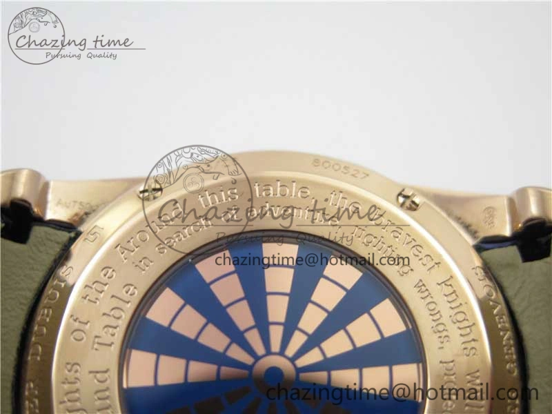 Excalibur Knights of the Round Table II RG ZZF Blue Gold Crystal Dial on Black Leather Strap MIYOTA ZeroBulk 9595