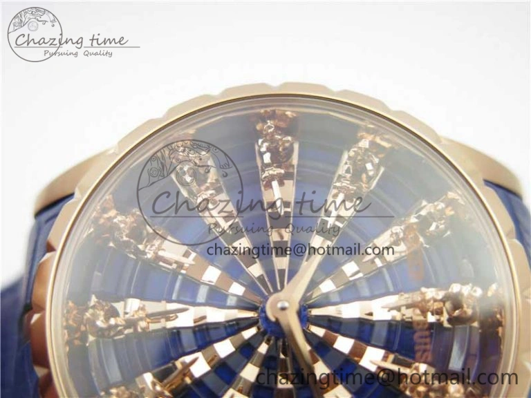 Excalibur Knights of the Round Table II RG ZZF Blue Gold Crystal Dial on Black Leather Strap MIYOTA ZeroBulk 9595