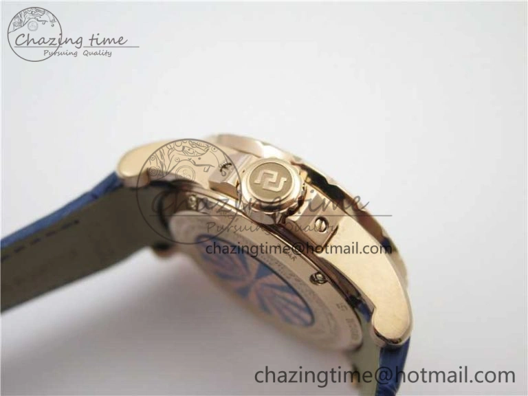 Excalibur Knights of the Round Table II RG ZZF Blue Gold Crystal Dial on Black Leather Strap MIYOTA ZeroBulk 9595