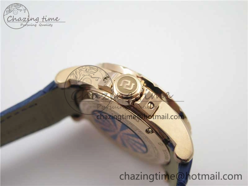 Excalibur Knights of the Round Table II RG ZZF Blue Gold Crystal Dial on Black Leather Strap MIYOTA ZeroBulk 9595