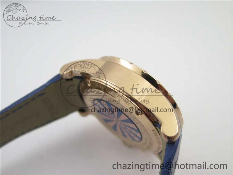 Excalibur Knights of the Round Table II RG ZZF Blue Gold Crystal Dial on Black Leather Strap MIYOTA ZeroBulk 9595