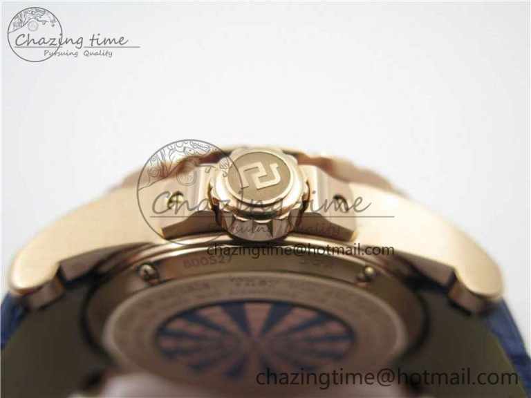 Excalibur Knights of the Round Table II RG ZZF Blue Gold Crystal Dial on Black Leather Strap MIYOTA ZeroBulk 9595