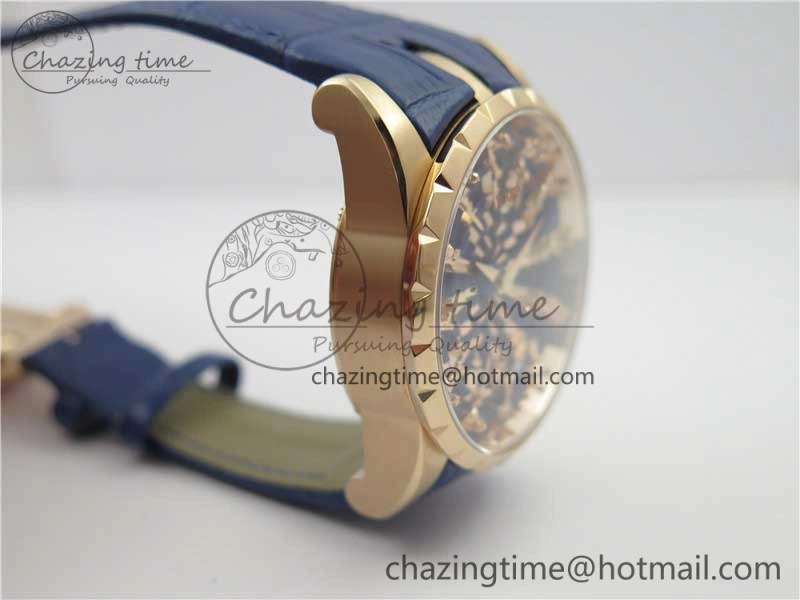 Excalibur Knights of the Round Table II RG ZZF Blue Gold Crystal Dial on Black Leather Strap MIYOTA ZeroBulk 9595