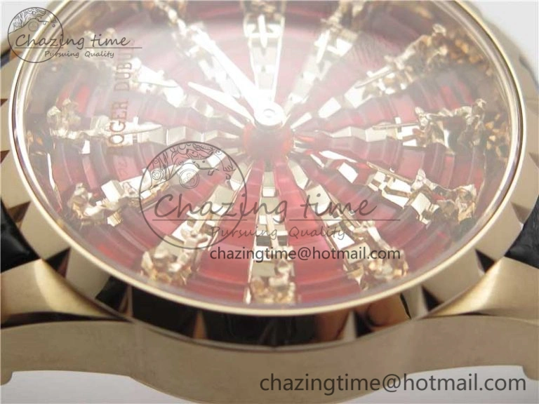 Excalibur Knights of the Round Table II RG ZZF Red Gold Crystal Dial on Black Leather Strap MIYOTA QuickDry 9597