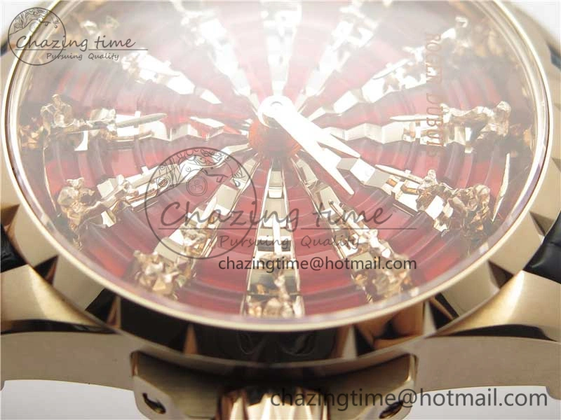 Excalibur Knights of the Round Table II RG ZZF Red Gold Crystal Dial on Black Leather Strap MIYOTA QuickDry 9597