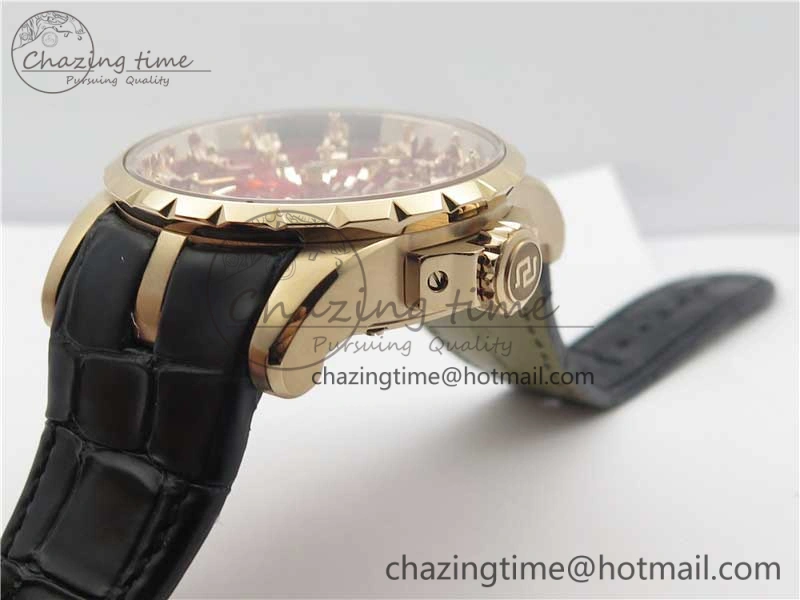 Excalibur Knights of the Round Table II RG ZZF Red Gold Crystal Dial on Black Leather Strap MIYOTA QuickDry 9597