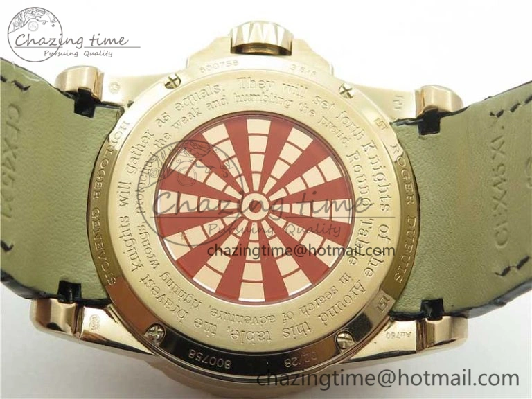 Excalibur Knights of the Round Table II RG ZZF Red Gold Crystal Dial on Black Leather Strap MIYOTA QuickDry 9597