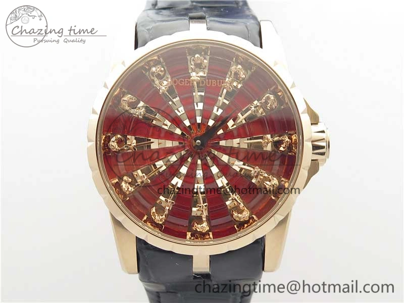 Excalibur Knights of the Round Table II RG ZZF Red Gold Crystal Dial on Black Leather Strap MIYOTA QuickDry 9597
