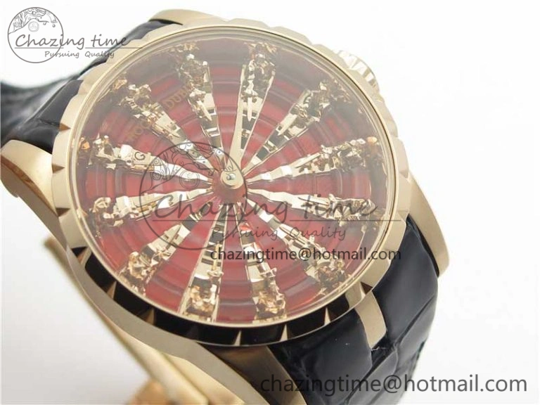 Excalibur Knights of the Round Table II RG ZZF Red Gold Crystal Dial on Black Leather Strap MIYOTA QuickDry 9597