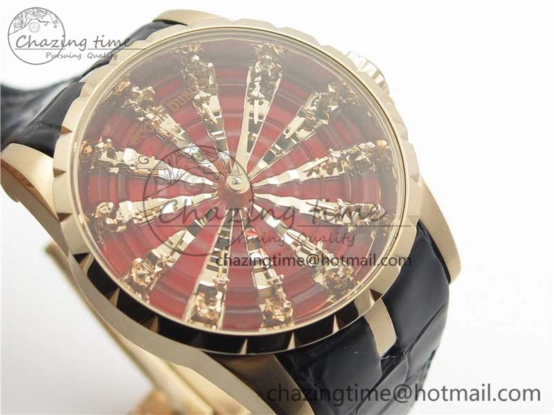 Excalibur Knights of the Round Table II RG ZZF Red Gold Crystal Dial on Black Leather Strap MIYOTA QuickDry 9597