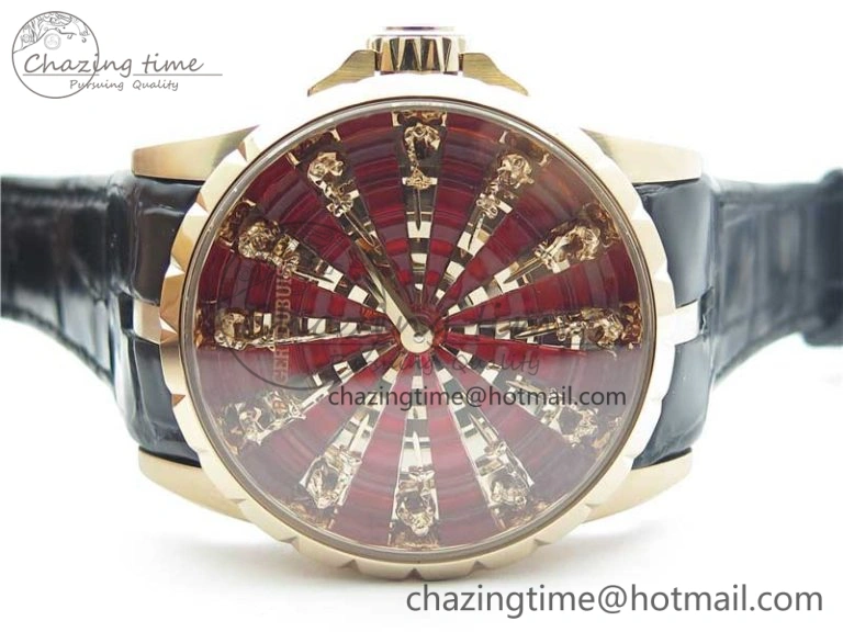 Excalibur Knights of the Round Table II RG ZZF Red Gold Crystal Dial on Black Leather Strap MIYOTA QuickDry 9597