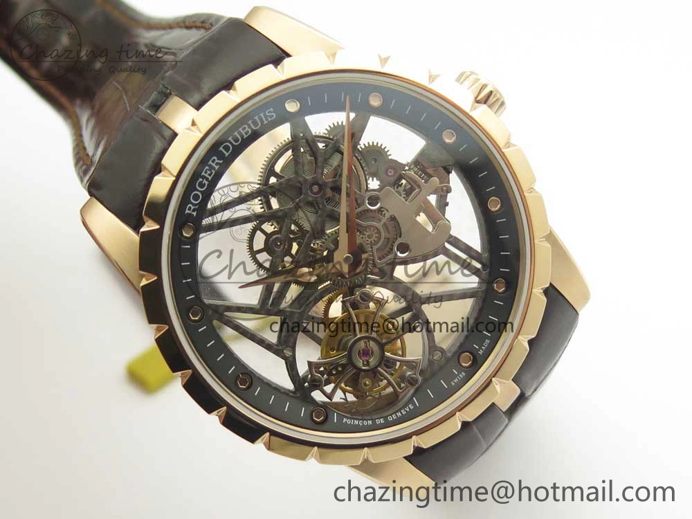 Lightweight Excalibur Rddbex0392 RG BBR Best Edition Skeleton Dial on Brown Leather Strap A2136 Tourbillon 9610