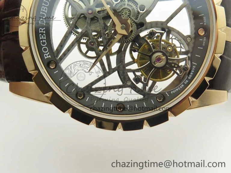 Lightweight Excalibur Rddbex0392 RG BBR Best Edition Skeleton Dial on Brown Leather Strap A2136 Tourbillon 9610