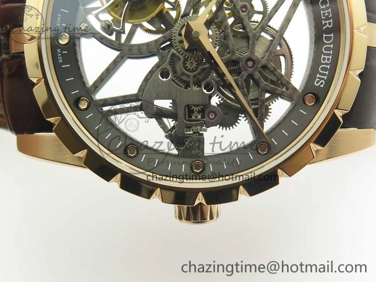 Lightweight Excalibur Rddbex0392 RG BBR Best Edition Skeleton Dial on Brown Leather Strap A2136 Tourbillon 9610