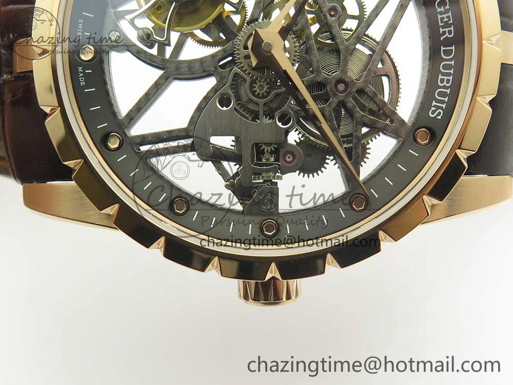 Lightweight Excalibur Rddbex0392 RG BBR Best Edition Skeleton Dial on Brown Leather Strap A2136 Tourbillon 9610
