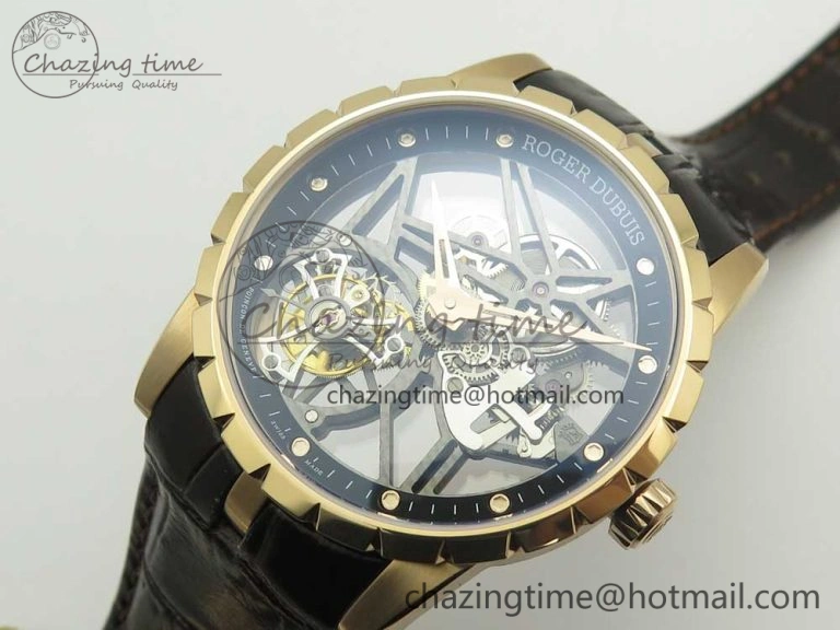 Lightweight Excalibur Rddbex0392 RG BBR Best Edition Skeleton Dial on Brown Leather Strap A2136 Tourbillon 9610