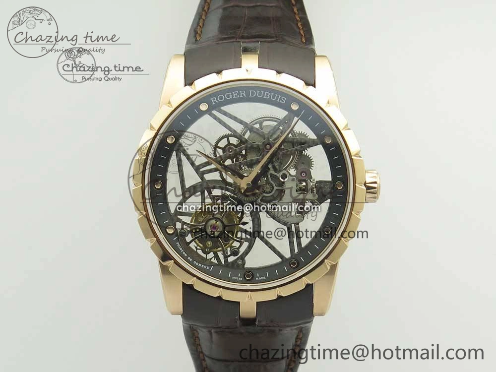Lightweight Excalibur Rddbex0392 RG BBR Best Edition Skeleton Dial on Brown Leather Strap A2136 Tourbillon 9610