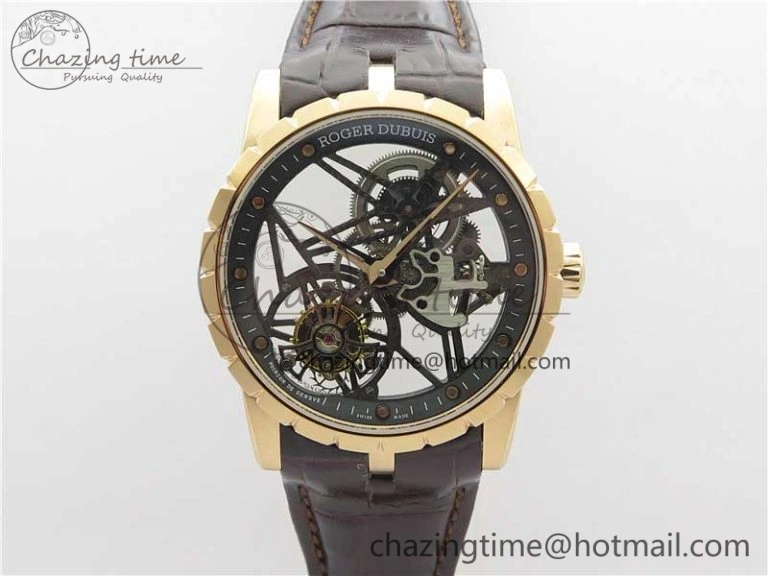StreetReady Excalibur Rddbex0393 RG BBR Best Edition Skeleton Dial on Brown Leather Strap A2136 Tourbillon V 9593