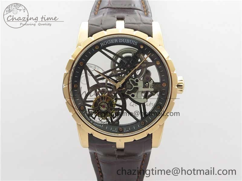 StreetReady Excalibur Rddbex0393 RG BBR Best Edition Skeleton Dial on Brown Leather Strap A2136 Tourbillon V 9593