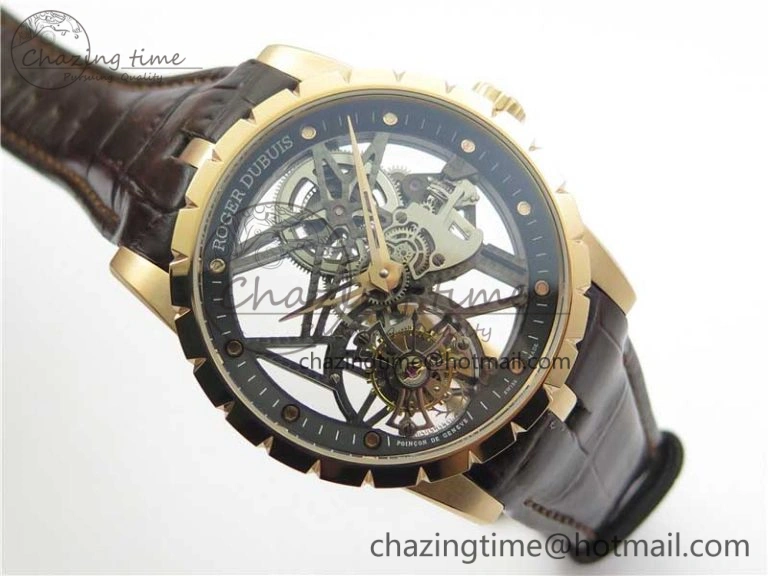 StreetReady Excalibur Rddbex0393 RG BBR Best Edition Skeleton Dial on Brown Leather Strap A2136 Tourbillon V 9593