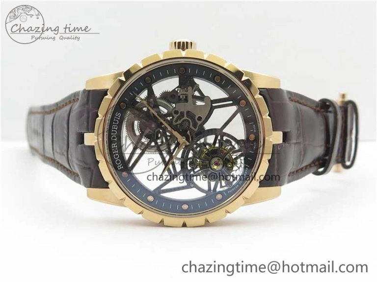 StreetReady Excalibur Rddbex0393 RG BBR Best Edition Skeleton Dial on Brown Leather Strap A2136 Tourbillon V 9593