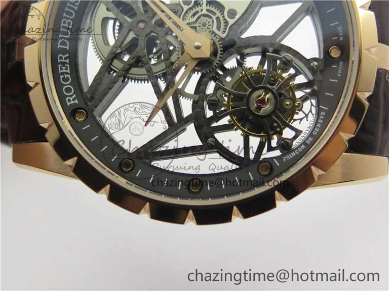StreetReady Excalibur Rddbex0393 RG BBR Best Edition Skeleton Dial on Brown Leather Strap A2136 Tourbillon V 9593