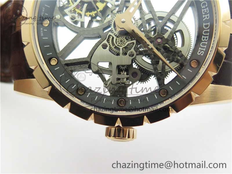 StreetReady Excalibur Rddbex0393 RG BBR Best Edition Skeleton Dial on Brown Leather Strap A2136 Tourbillon V 9593