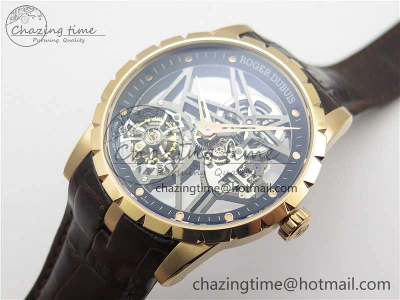 StreetReady Excalibur Rddbex0393 RG BBR Best Edition Skeleton Dial on Brown Leather Strap A2136 Tourbillon V 9593