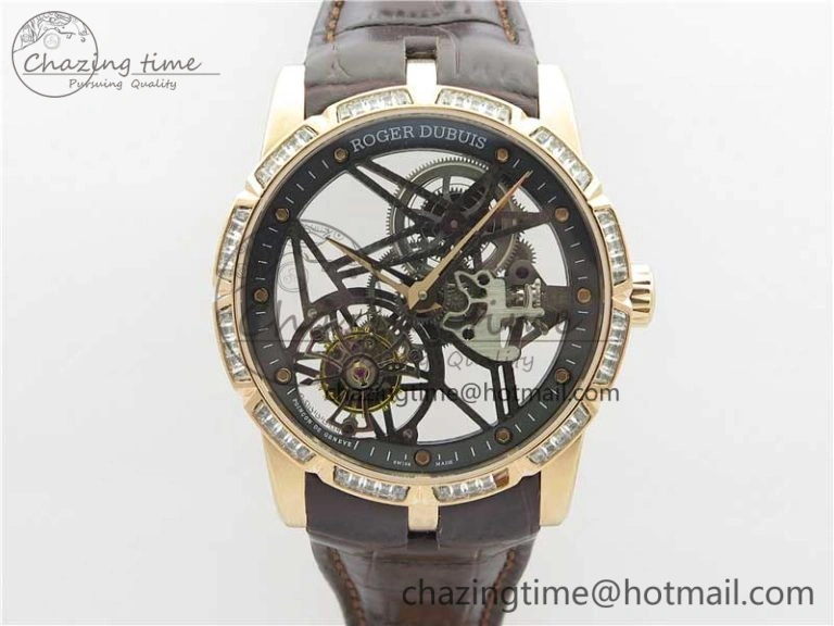 Excalibur Rddbex0393 RG Crystal Bezel BBR Best Edition Skeleton Dial on Brown Leather Strap A2136 Tourbillon V Vibrant 9590