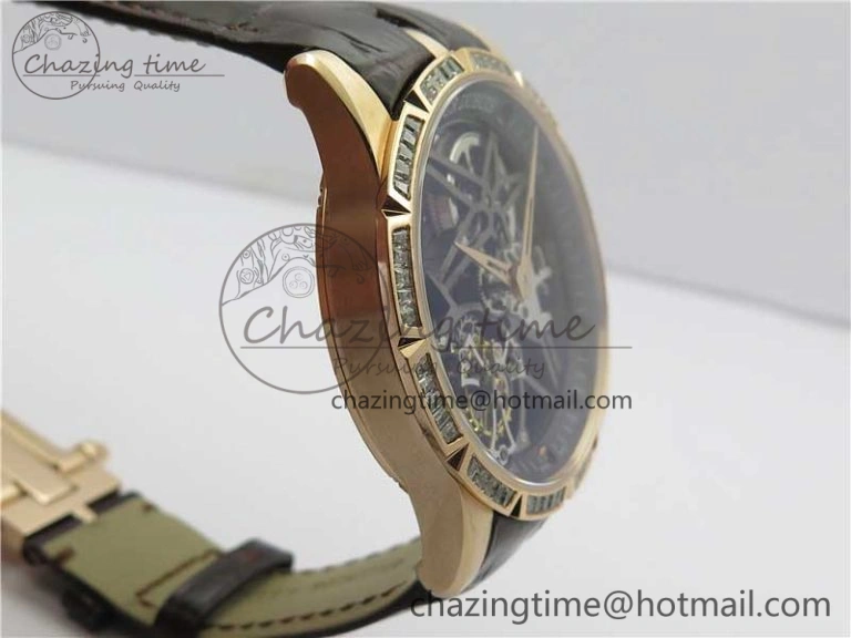 Excalibur Rddbex0393 RG Crystal Bezel BBR Best Edition Skeleton Dial on Brown Leather Strap A2136 Tourbillon V Vibrant 9590