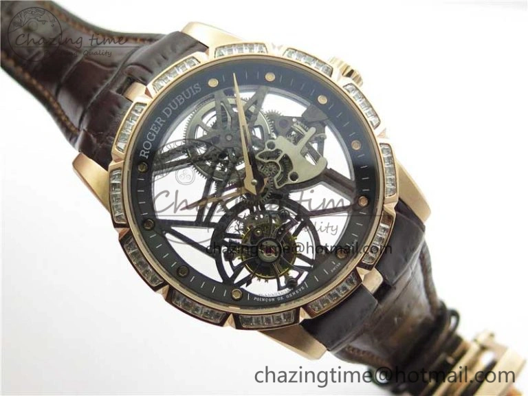 Excalibur Rddbex0393 RG Crystal Bezel BBR Best Edition Skeleton Dial on Brown Leather Strap A2136 Tourbillon V Vibrant 9590