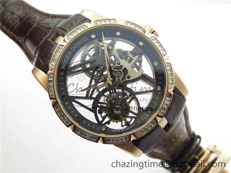 Excalibur Rddbex0393 RG Crystal Bezel BBR Best Edition Skeleton Dial on Brown Leather Strap A2136 Tourbillon V Vibrant 9590