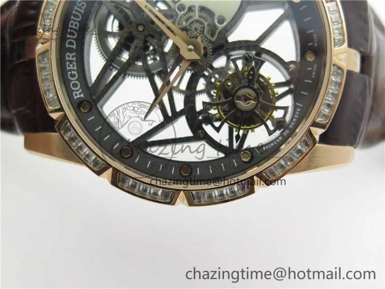 Excalibur Rddbex0393 RG Crystal Bezel BBR Best Edition Skeleton Dial on Brown Leather Strap A2136 Tourbillon V Vibrant 9590