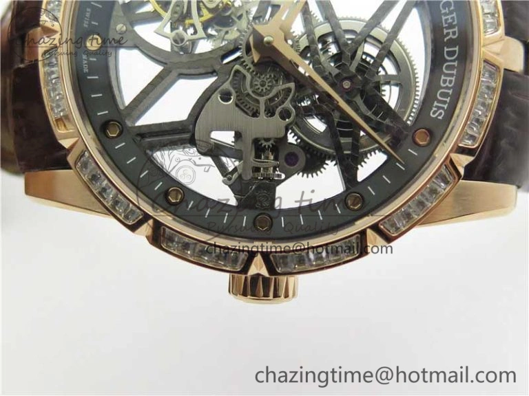 Excalibur Rddbex0393 RG Crystal Bezel BBR Best Edition Skeleton Dial on Brown Leather Strap A2136 Tourbillon V Vibrant 9590