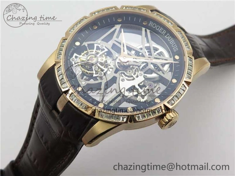 Excalibur Rddbex0393 RG Crystal Bezel BBR Best Edition Skeleton Dial on Brown Leather Strap A2136 Tourbillon V Vibrant 9590