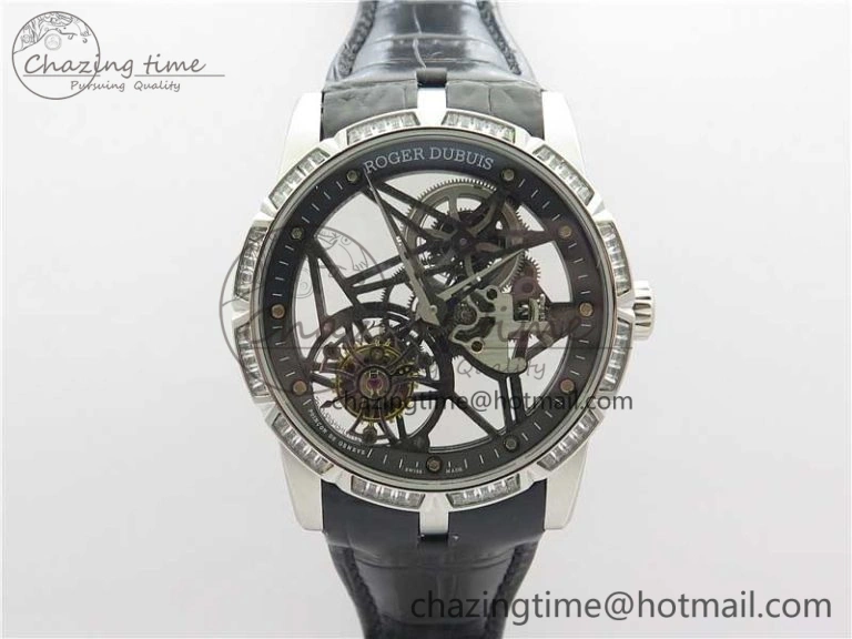 Excalibur Rddbex0393 SS Crystal Bezel BBR Best Edition Skeleton Dial on Black Leather Strap A2136 Tourbillon V StreetReady 9592